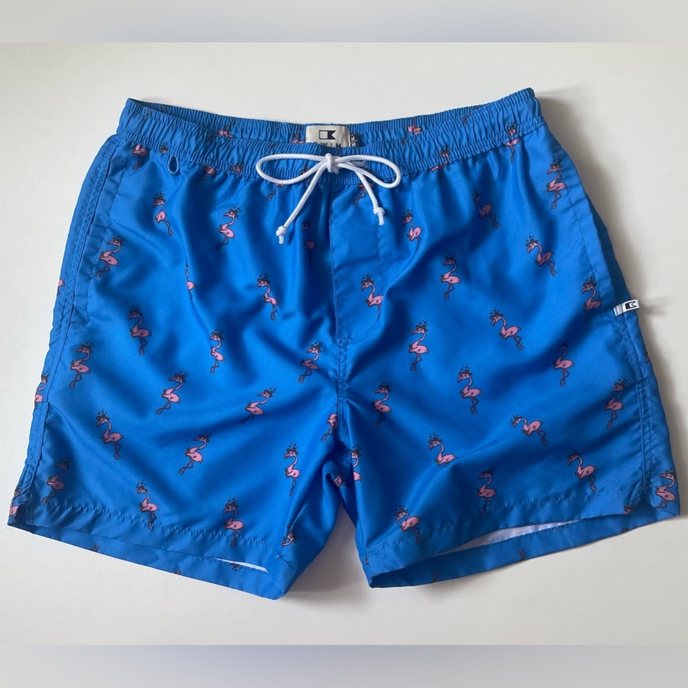 Cotton On Swim Men’s Drunk Pink Flamingo Cowboy Hat Blue Swim Trunks